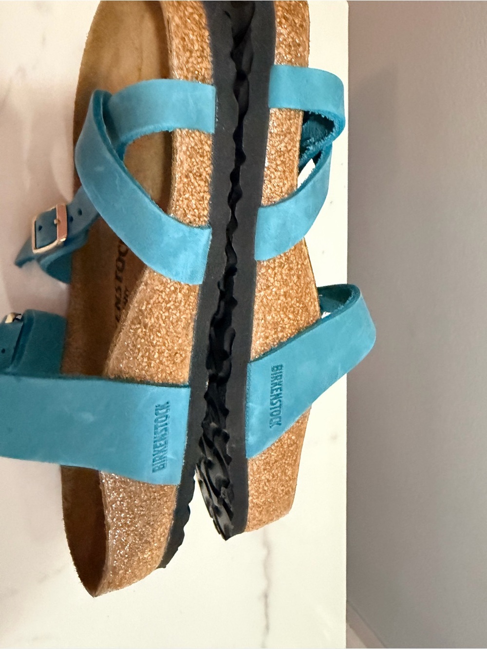 Birkenstock mayari 37 Blue Aqua Suede Crisscross Sandals with Buckles - Picture 3 of 6